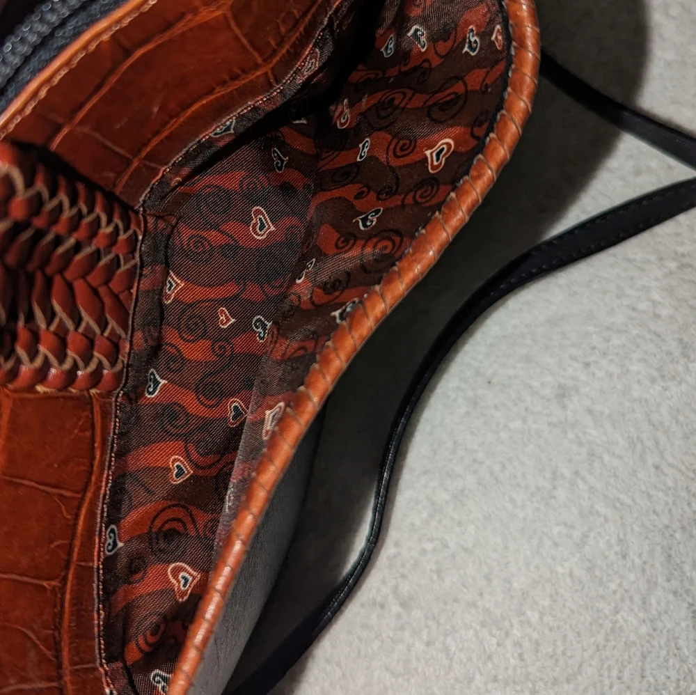 Brighton black brown Moc Croc silver heart mini shoulder bag.